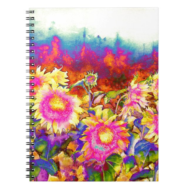 Elegant boho retro sunflowers pink yellow flowers notebook (Front)