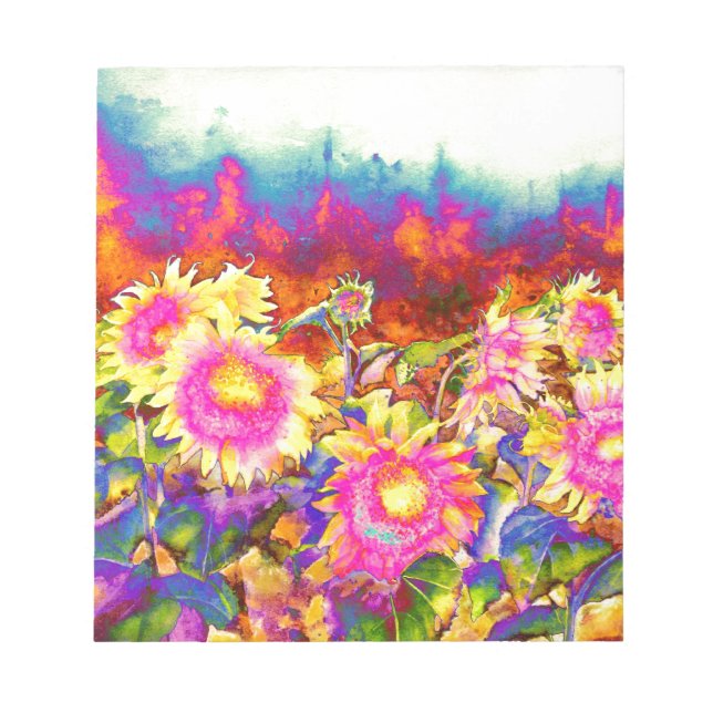 Elegant boho retro sunflowers pink yellow flowers notepad (Front)