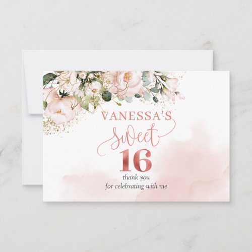 Elegant boho rose gold floral 16th Birthday Party  Thank You Card