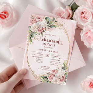 Elegant Boho Rose Gold Floral Rehearsal Dinner Invitation