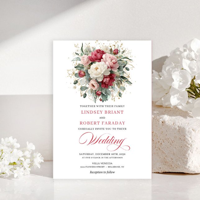 Elegant Boho Ruby Red Blush Greenery Invitation (Elegant Boho Ruby Red Blush Greenery Invitation)