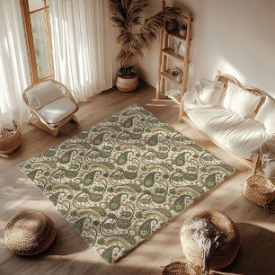 Elegant Boho Rug Earthy Swirls Pastel Green Brown