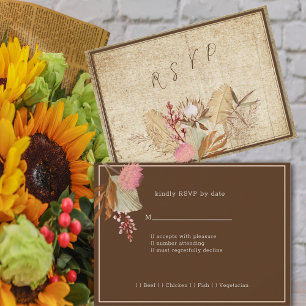 Elegant Boho, Rustic Cream & Brown Background  RSVP Card