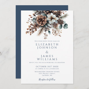 Elegant Boho Rustic Floral Pinecone Wedding Invitation