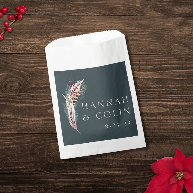 Elegant Boho Rustic Pampas & Pine Green Tan Red Fa Favor Bag (Creator Uploaded)