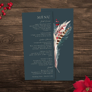 Elegant Boho Rustic Pampas & Pine Green Tan Red Menu