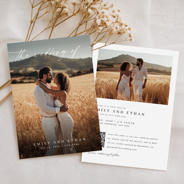 Elegant Boho Rustic QR Code Photo Wedding Invitation (Creator Uploaded)