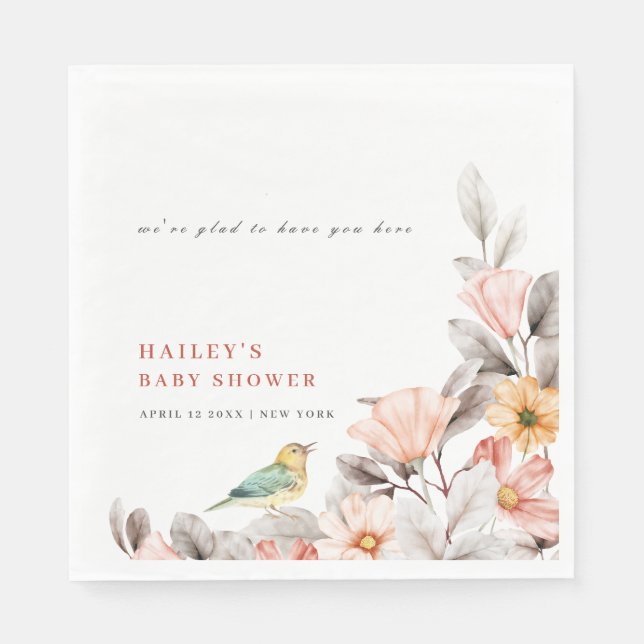 Elegant Boho Rustic Wildflower Baby Shower  Napkins (Front)
