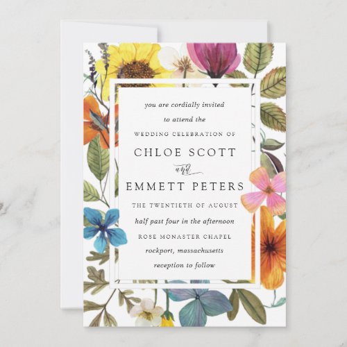 Elegant Boho Rustic Wildflower Summer Wedding Invitation