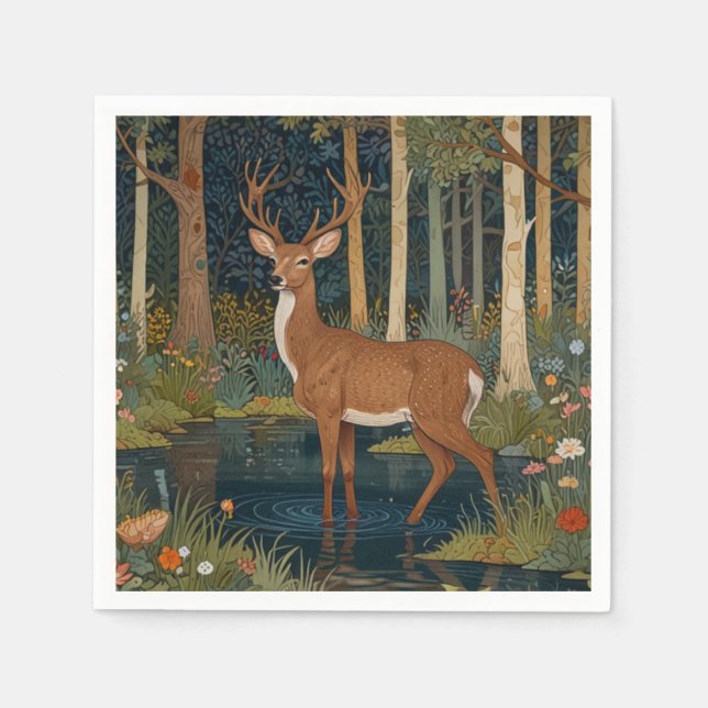 Elegant boho rustic woodland forest deer art napkins (Front)