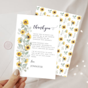 Elegant Boho Sage Yellow Sunflower Bridal Shower Thank You Card