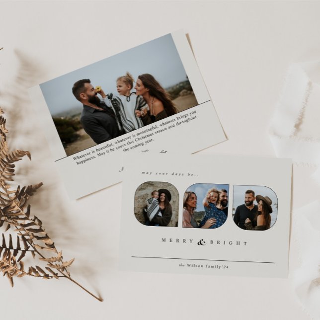 Elegant Boho Script Typography 4 Photo Holiday Card (Creator Uploaded)