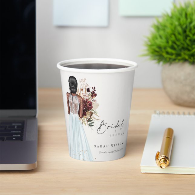 Elegant Boho Sky Blue Wedding Gown Bridal Shower Paper Cups (Insitu)