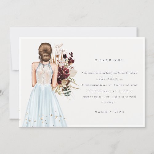 Elegant Boho Sky Blue Wedding Gown Bridal Shower Thank You Card