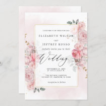 Elegant Boho Spring Blush Gold Floral Wedding Invitation