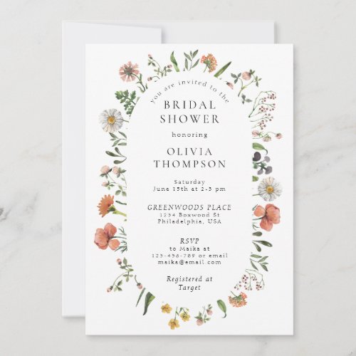 Elegant Boho Spring Wildflower Arch Bridal Shower Invitation