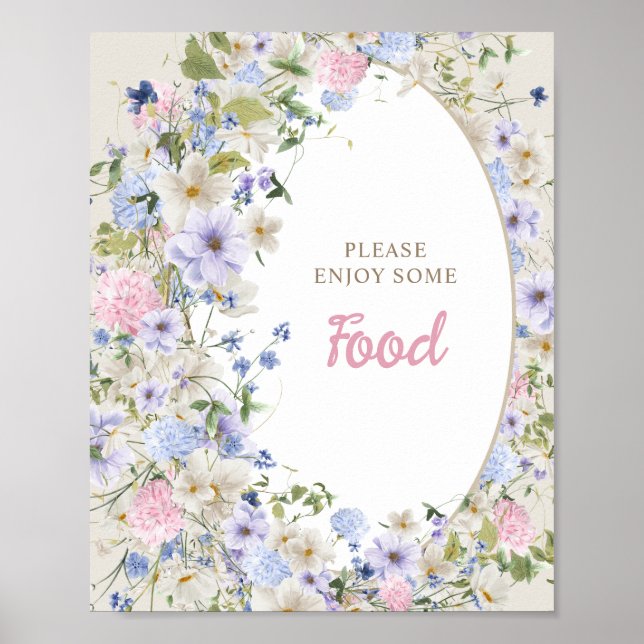 Elegant Boho spring Wildflowers Baby Shower Food Poster (Front)