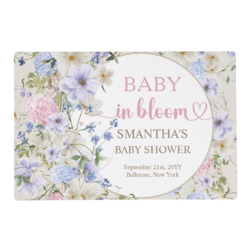 Elegant Boho spring Wildflowers Baby Shower  Placemat