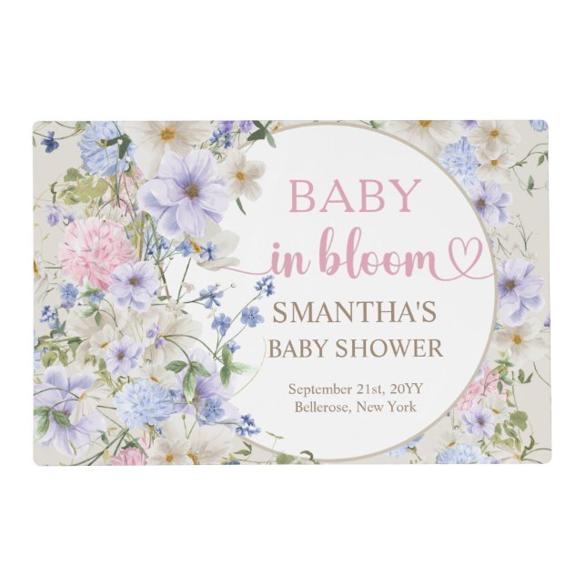 Elegant Boho spring Wildflowers Baby Shower  Placemat (Front)