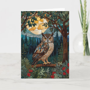 Elegant boho stain glass owl woodland forest card