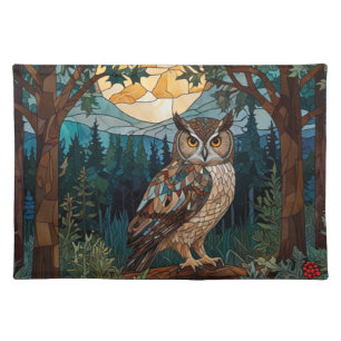 Elegant boho stain glass owl woodland forest cloth placemat