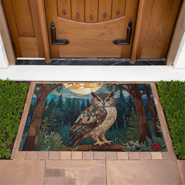 Elegant boho stain glass owl woodland forest doormat (Outdoor)