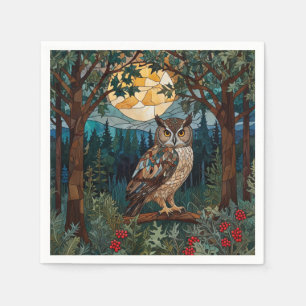 Elegant boho stain glass owl woodland forest napkins