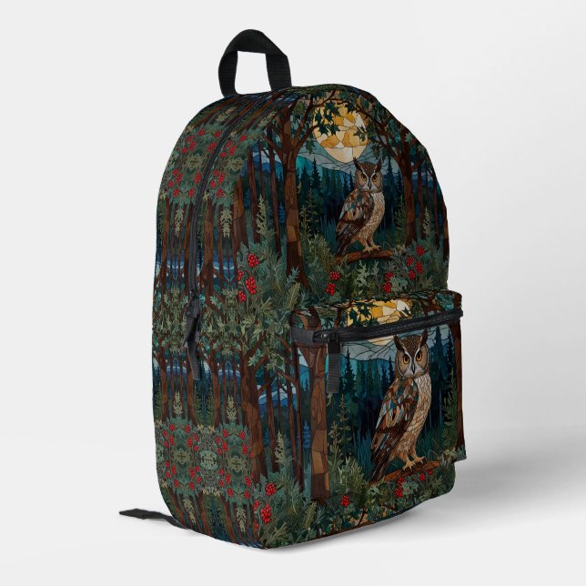 Elegant boho stain glass owl woodland forest printed backpack (Back Corner Left)