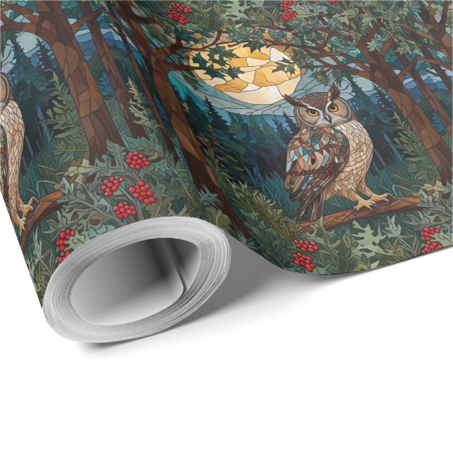 Elegant boho stain glass owl woodland forest wrapping paper (Roll Corner)