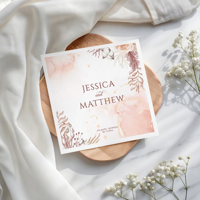 Elegant Boho Style Pink Rose Floral Welcome  Napkins (Creator Uploaded)