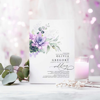 Elegant Boho Succulents Silver Greenery Wedding Foil Invitation by lovelywow at Zazzle