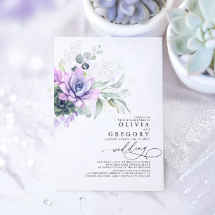 Elegant Boho Succulents Silver Greenery Wedding Foil Invitation
