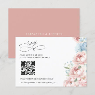 Elegant Boho Summer Spring Blush Floral QR CODE RSVP Card