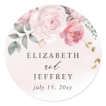 Elegant Boho Summer Spring Blush Floral Wedding Classic Round Sticker