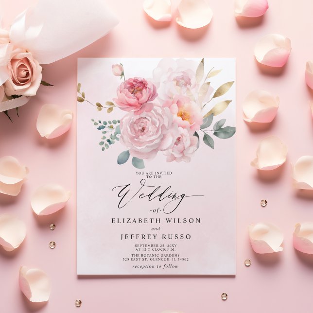 Elegant Boho Summer Spring Blush Floral Wedding Invitation (Creator Uploaded)