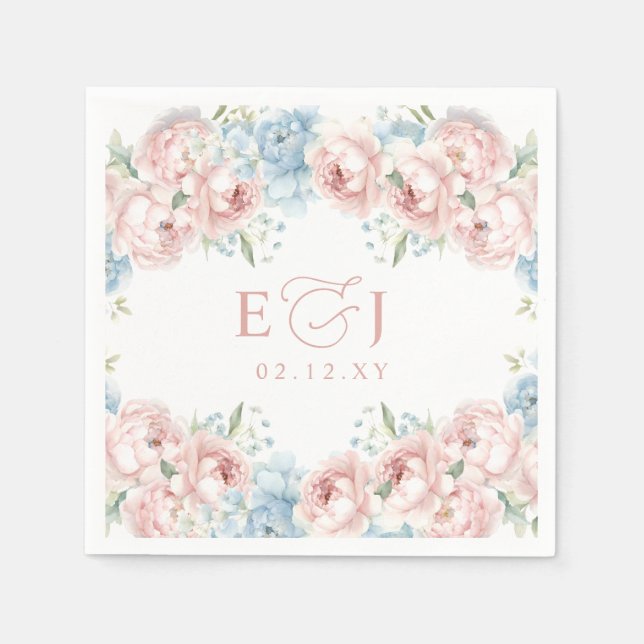 Elegant Boho Summer Spring Blush Floral Wedding Napkins (Front)