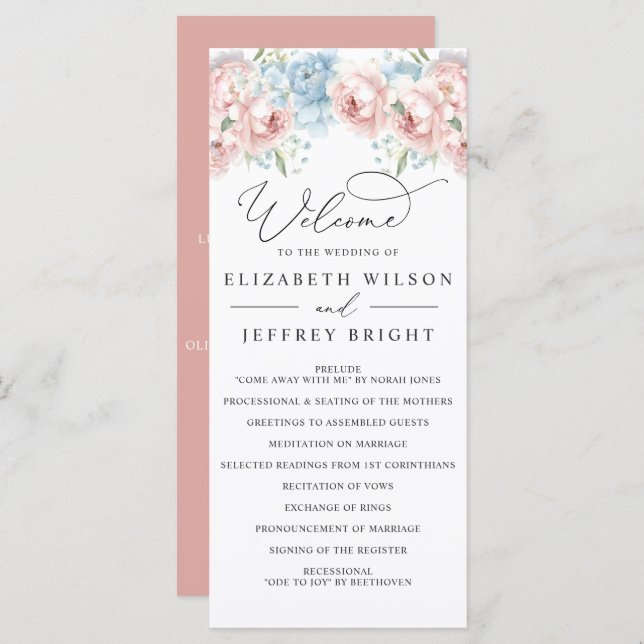 Elegant Boho Summer Spring Blush Floral Wedding Program (Front/Back)