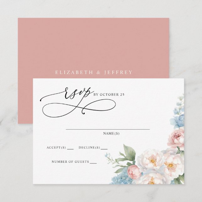 Elegant Boho Summer Spring Blush Floral Wedding  RSVP Card (Front/Back)