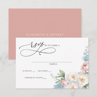 Elegant Boho Summer Spring Blush Floral Wedding RSVP Card