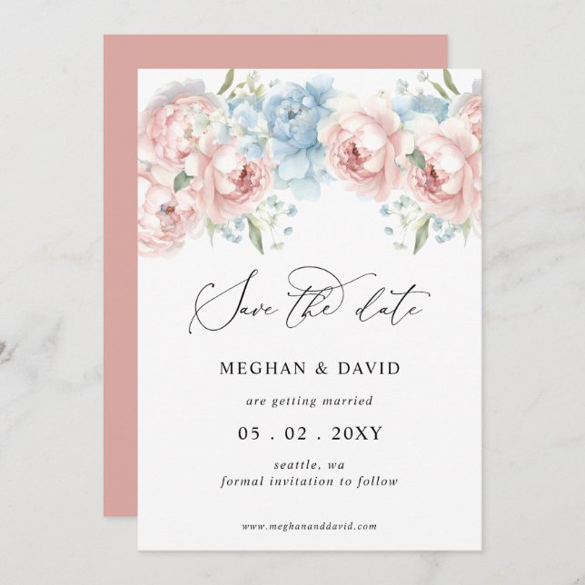 Elegant Boho Summer Spring Blush Floral Wedding Save The Date (Front/Back)