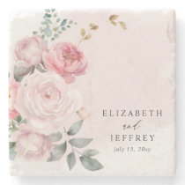 Elegant Boho Summer Spring Blush Floral Wedding Stone Coaster