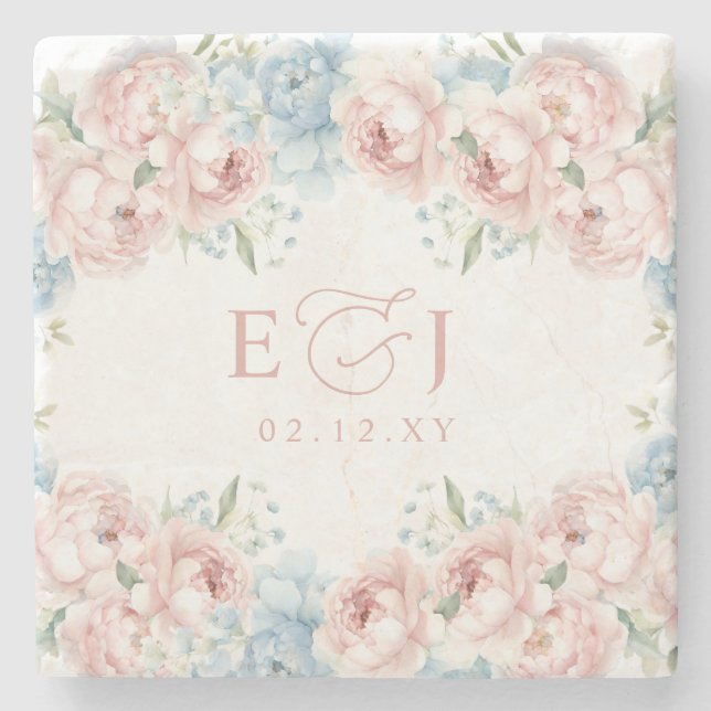 Elegant Boho Summer Spring Blush Floral Wedding Stone Coaster (Front)