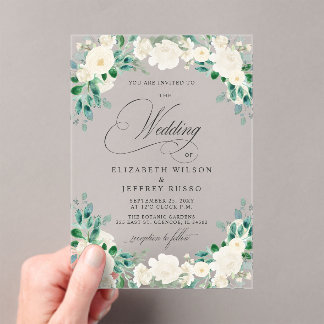Elegant Boho Summer Spring Ivory Floral Wedding Acrylic Invitations
