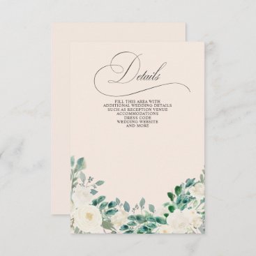 Elegant Boho Summer Spring Ivory Floral Wedding Enclosure Card
