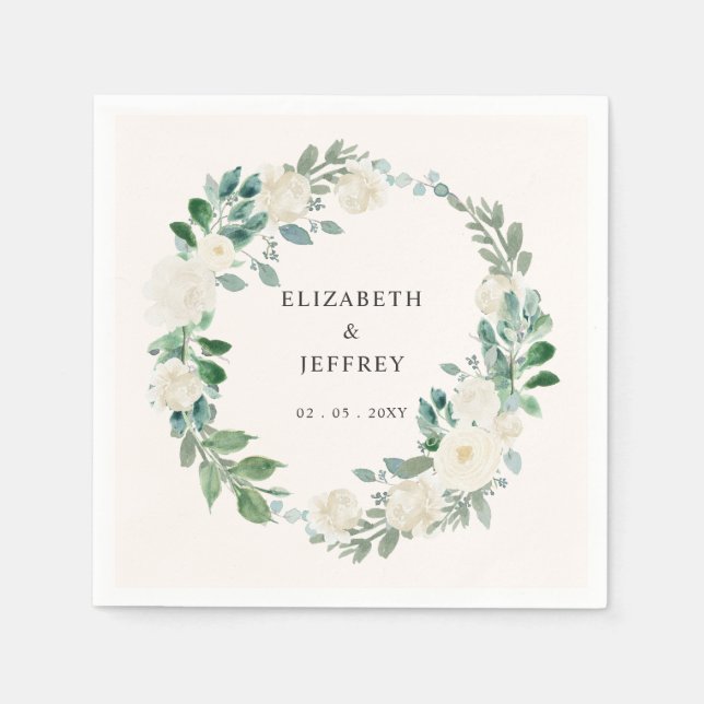 Elegant Boho Summer Spring Ivory Floral Wedding Napkins (Front)