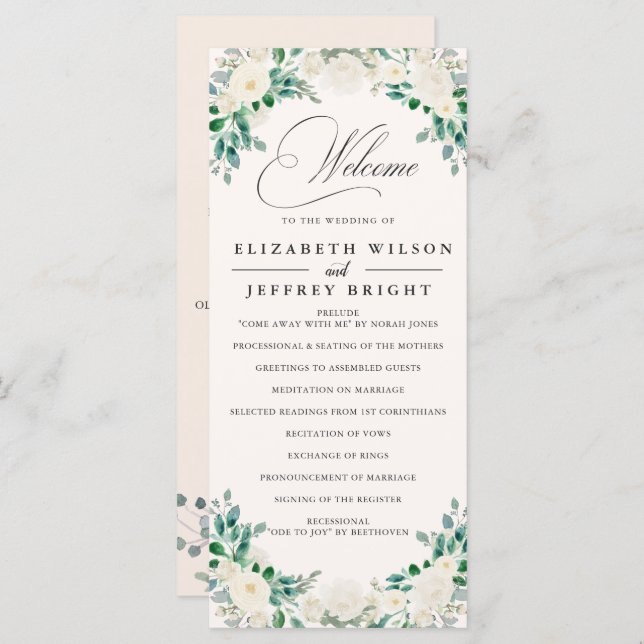 Elegant Boho Summer Spring Ivory Floral Wedding Program (Front/Back)