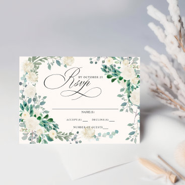 Elegant Boho Summer Spring Ivory Floral Wedding  RSVP Card