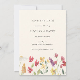 Elegant Boho Summer Wildflower Save the Date Announcement