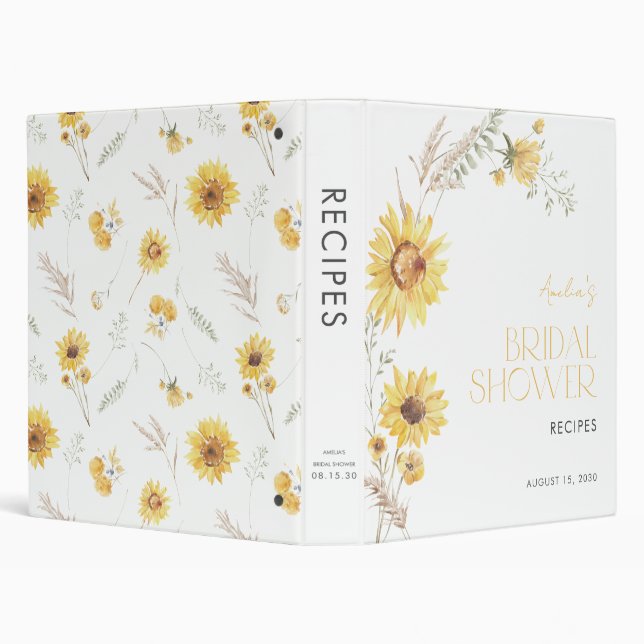 Elegant Boho Sunflower Botanical Bridal Shower 3 Ring Binder (Background)