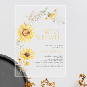 Elegant Boho Sunflower Botanical Bridal Shower Acrylic Invitations